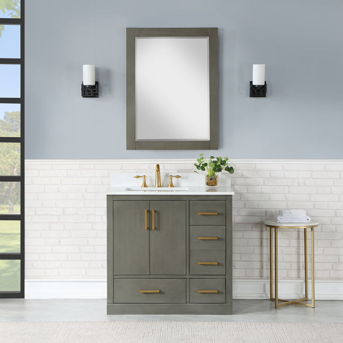 Altair Design Monna 36"" Single Bathroom Vanity Set in Gray Pine with Aosta White Composite Stone Countertop