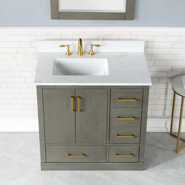 Altair Design Monna 36"" Single Bathroom Vanity Set in Gray Pine with Aosta White Composite Stone Countertop