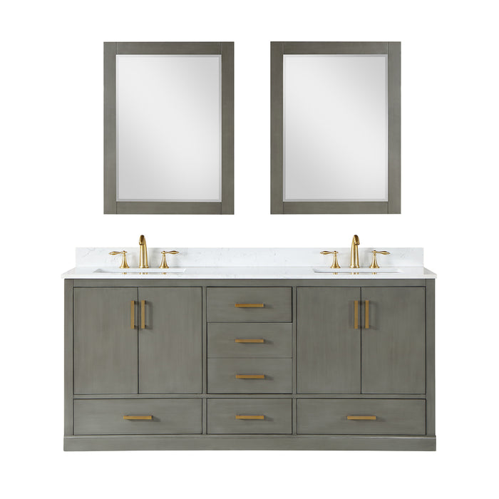 Altair Design Monna 72"" Double Bathroom Vanity Set in Gray Pine with Aosta White Composite Stone Countertop