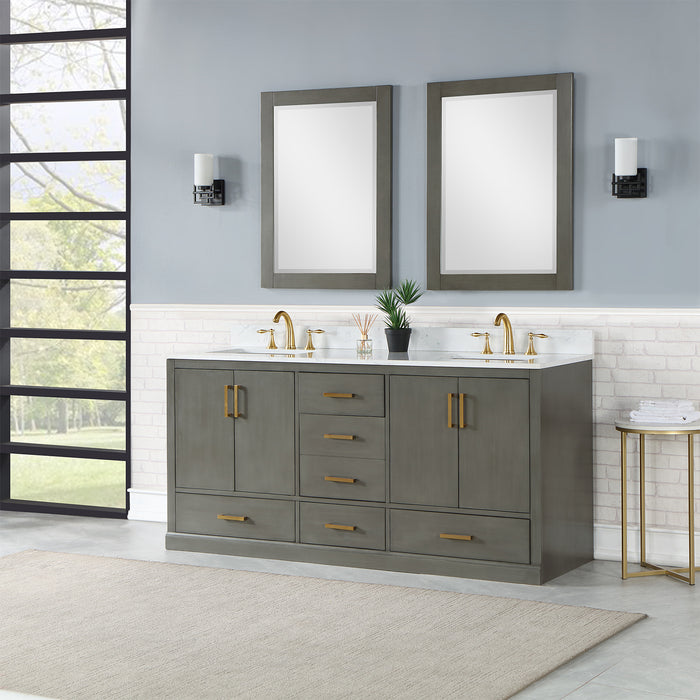 Altair Design Monna 72"" Double Bathroom Vanity Set in Gray Pine with Aosta White Composite Stone Countertop