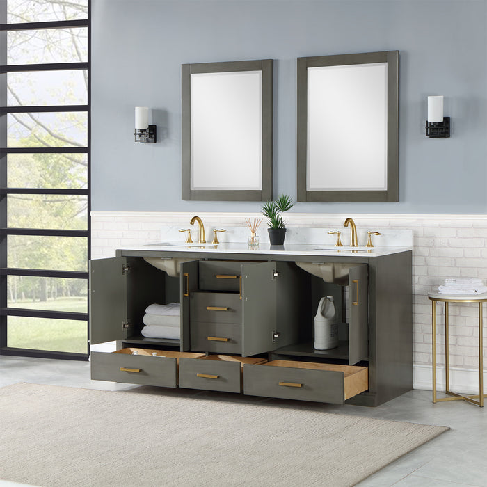 Altair Design Monna 72"" Double Bathroom Vanity Set in Gray Pine with Aosta White Composite Stone Countertop