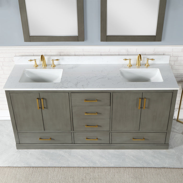 Altair Design Monna 72"" Double Bathroom Vanity Set in Gray Pine with Aosta White Composite Stone Countertop