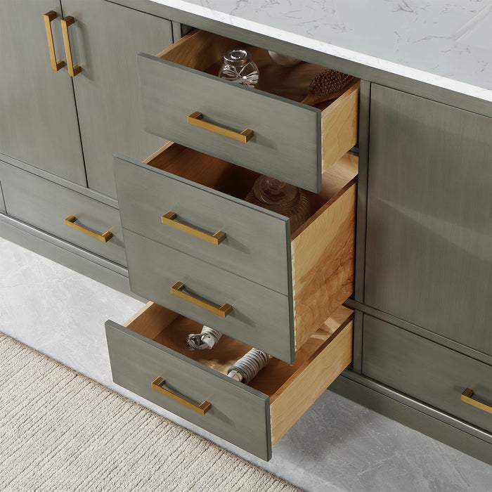 Altair Design Monna 72"" Double Bathroom Vanity Set in Gray Pine with Aosta White Composite Stone Countertop