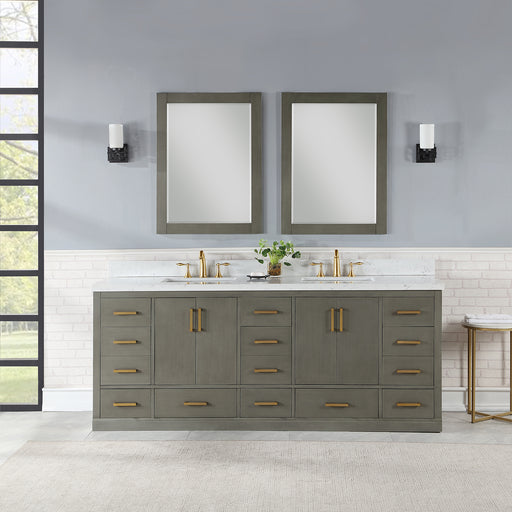 Altair Design Monna 84"" Double Bathroom Vanity Set in Gray Pine with Aosta White Composite Stone Countertop
