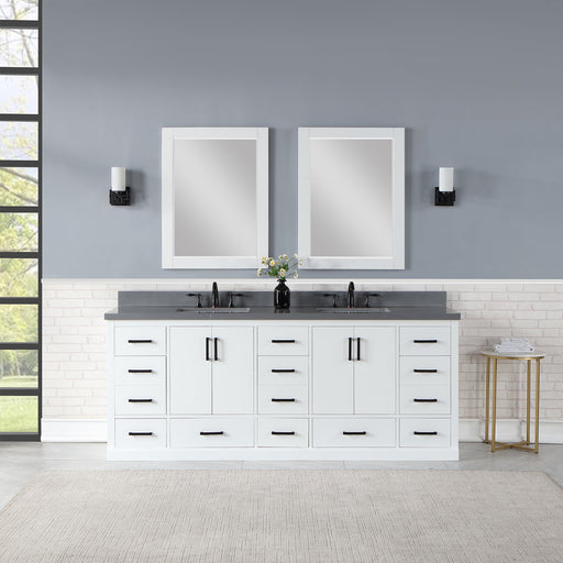 Altair Design Monna 84"" Double Bathroom Vanity Set in White with Concrete Grey Composite Stone Countertop