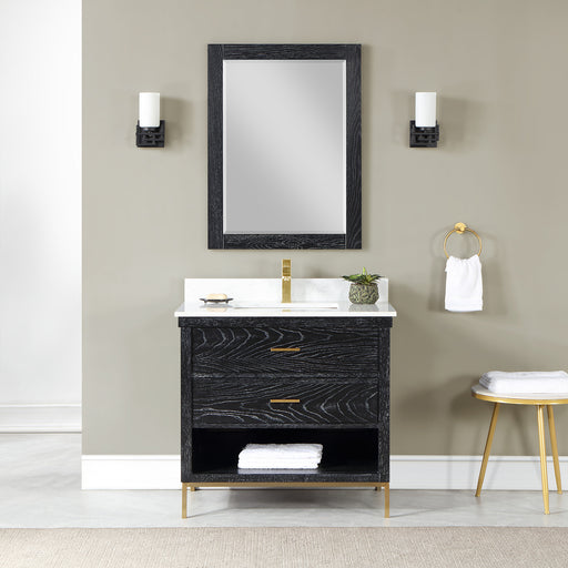 Altair Design Kesia 36"" Single Bathroom Vanity Set in Black Oak with Aosta White Composite Stone Countertop