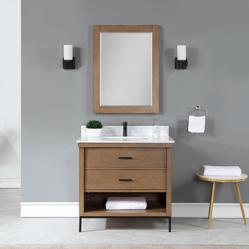 Altair Design Kesia 36"" Single Bathroom Vanity Set in Brown Pine with Aosta White Composite Stone Countertop
