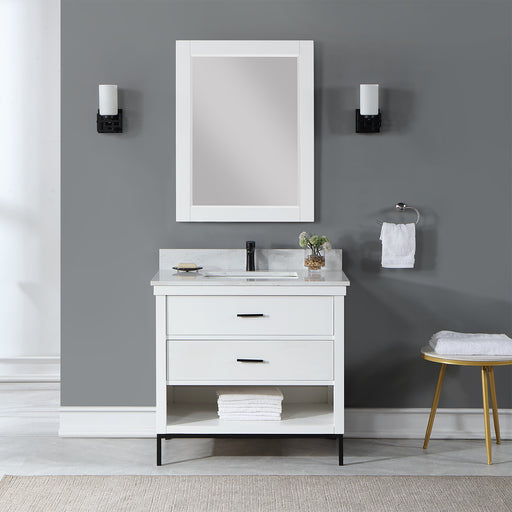 Altair Design Kesia 36"" Single Bathroom Vanity Set in White with Aosta White Composite Stone Countertop