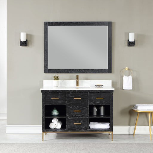 Altair Design Kesia 48"" Single Bathroom Vanity Set in Black Oak with Aosta White Composite Stone Countertop