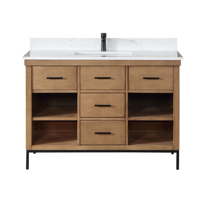 Altair Design Kesia 48"" Single Bathroom Vanity Set in Brown Pine with Aosta White Composite Stone Countertop