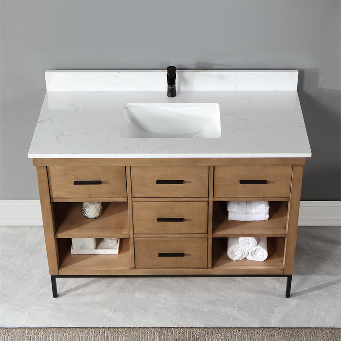 Altair Design Kesia 48"" Single Bathroom Vanity Set in Brown Pine with Aosta White Composite Stone Countertop