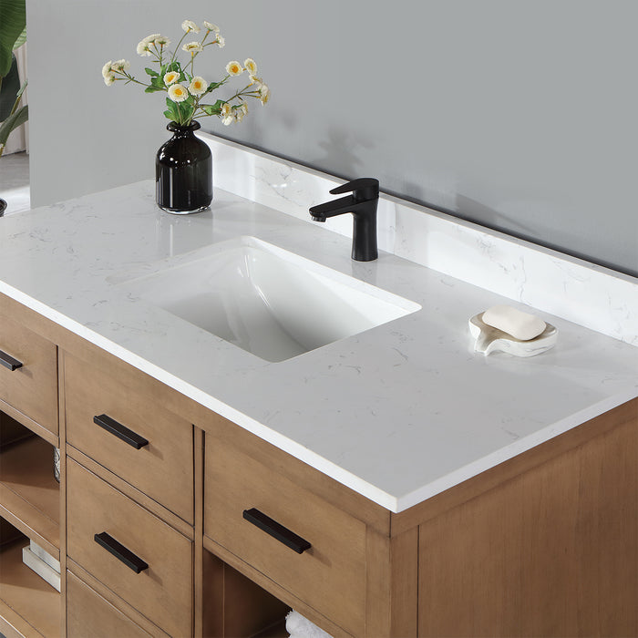 Altair Design Kesia 48"" Single Bathroom Vanity Set in Brown Pine with Aosta White Composite Stone Countertop