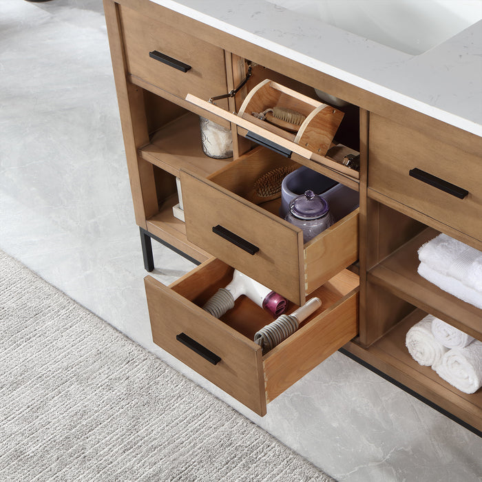 Altair Design Kesia 48"" Single Bathroom Vanity Set in Brown Pine with Aosta White Composite Stone Countertop