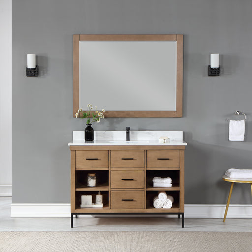 Altair Design Kesia 48"" Single Bathroom Vanity Set in Brown Pine with Aosta White Composite Stone Countertop