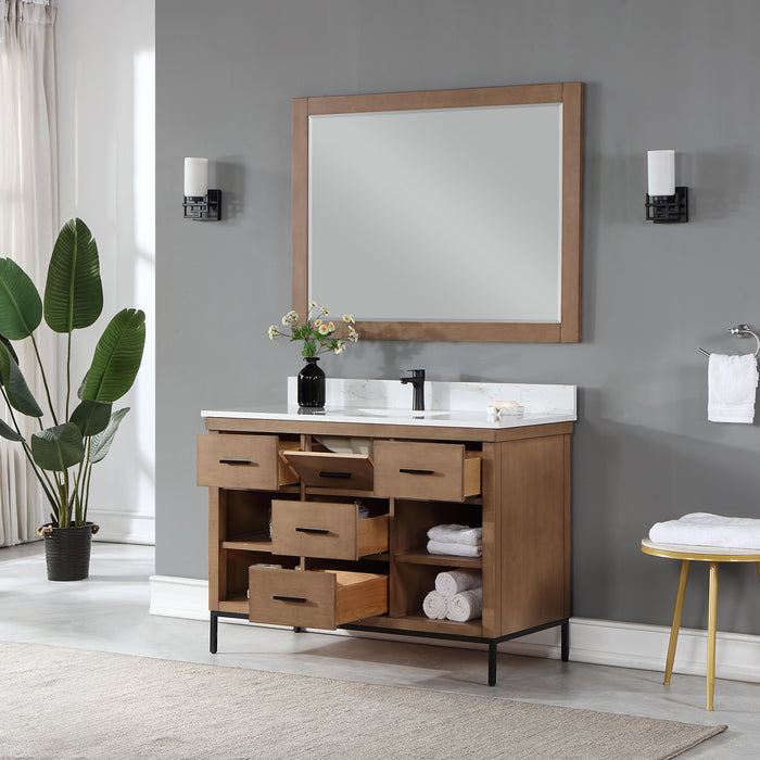 Altair Design Kesia 48"" Single Bathroom Vanity Set in Brown Pine with Aosta White Composite Stone Countertop