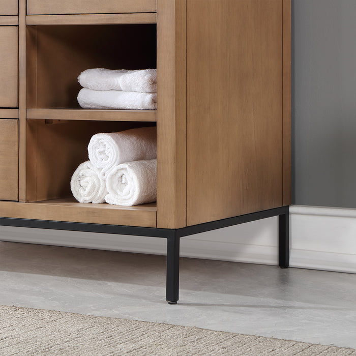 Altair Design Kesia 48"" Single Bathroom Vanity Set in Brown Pine with Aosta White Composite Stone Countertop