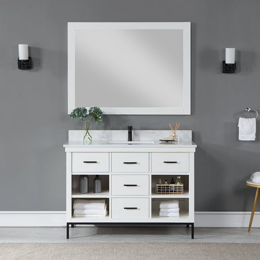 Altair Design Kesia 48"" Single Bathroom Vanity Set in White with Aosta White Composite Stone Countertop