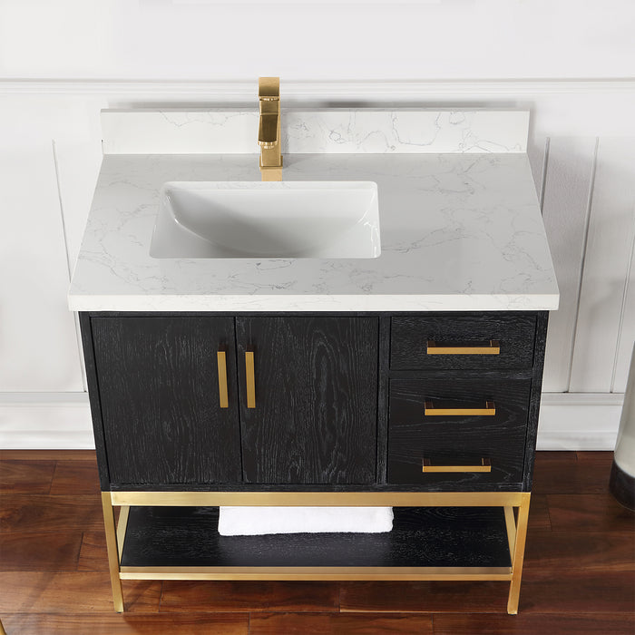 Altair Design Wildy 36"" Single Bathroom Vanity Set in Black Oak with Grain White Composite Stone Countertop