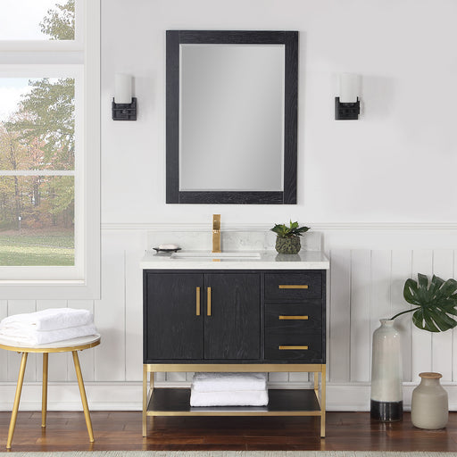 Altair Design Wildy 36"" Single Bathroom Vanity Set in Black Oak with Grain White Composite Stone Countertop