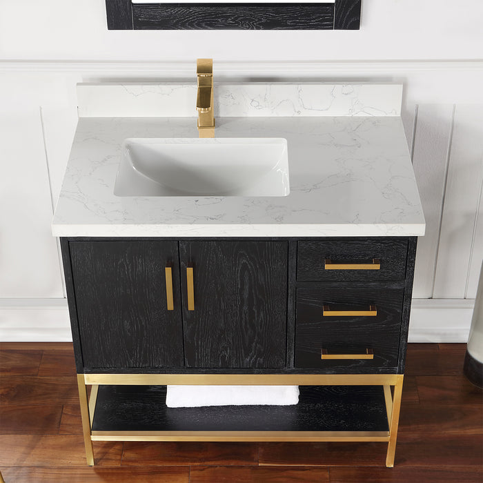 Altair Design Wildy 36"" Single Bathroom Vanity Set in Black Oak with Grain White Composite Stone Countertop