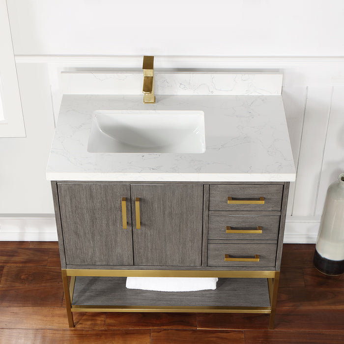 Altair Design Wildy 36"" Single Bathroom Vanity Set in Classical Grey with Grain White Composite Stone Countertop