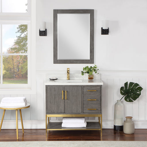 Altair Design Wildy 36"" Single Bathroom Vanity Set in Classical Grey with Grain White Composite Stone Countertop
