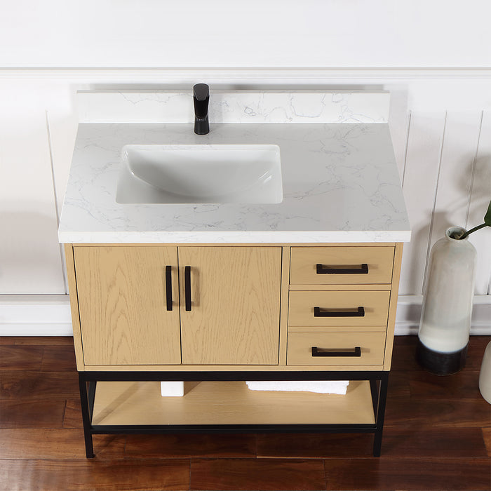 Altair Design Wildy 36"" Single Bathroom Vanity Set in Washed Oak with Grain White Composite Stone Countertop