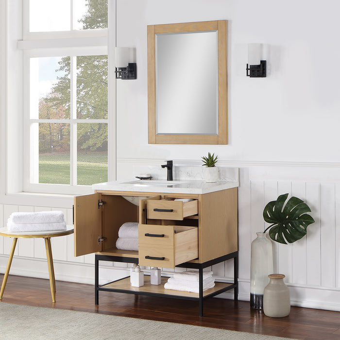 Altair Design Wildy 36"" Single Bathroom Vanity Set in Washed Oak with Grain White Composite Stone Countertop