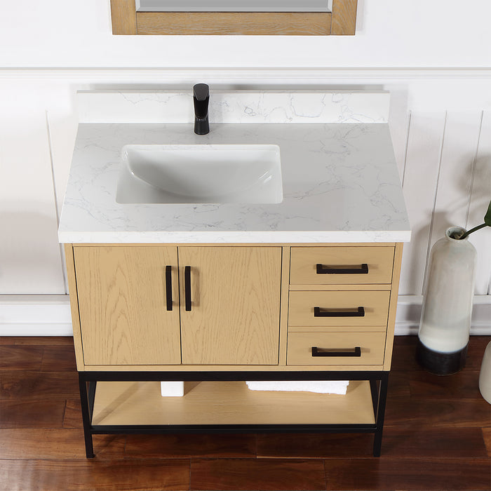 Altair Design Wildy 36"" Single Bathroom Vanity Set in Washed Oak with Grain White Composite Stone Countertop