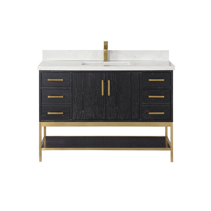 Altair Design Wildy 48"" Single Bathroom Vanity Set in Black Oak with Grain White Composite Stone Countertop