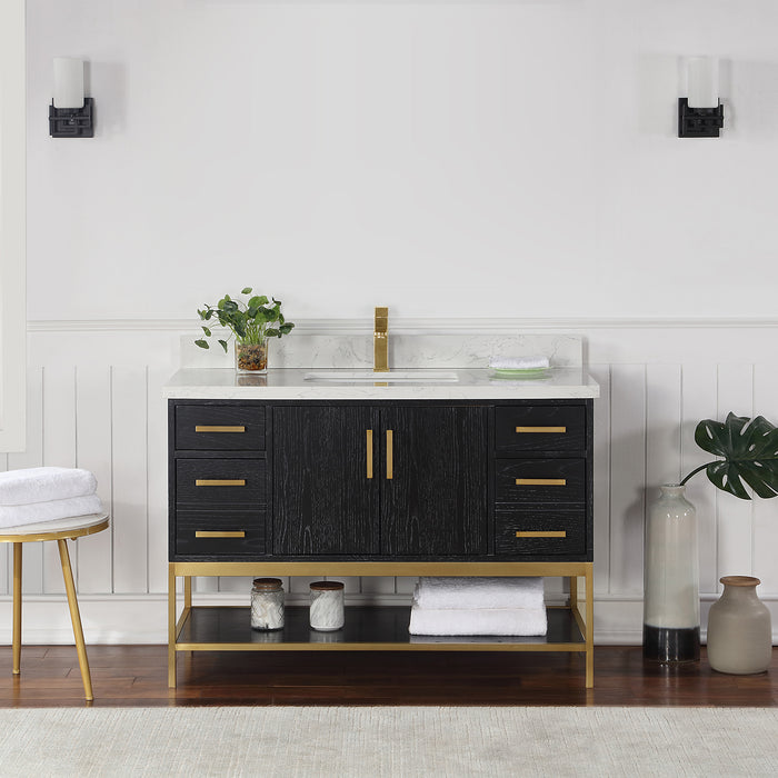 Altair Design Wildy 48"" Single Bathroom Vanity Set in Black Oak with Grain White Composite Stone Countertop