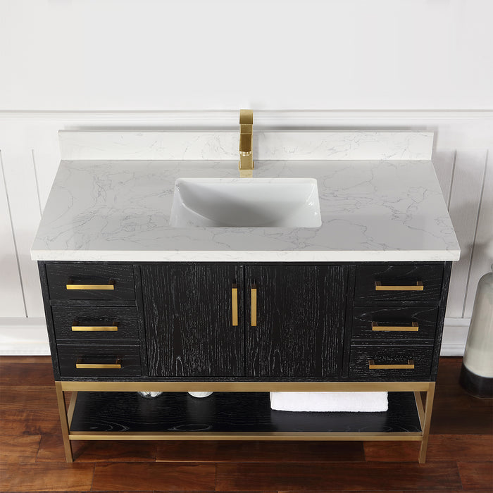 Altair Design Wildy 48"" Single Bathroom Vanity Set in Black Oak with Grain White Composite Stone Countertop