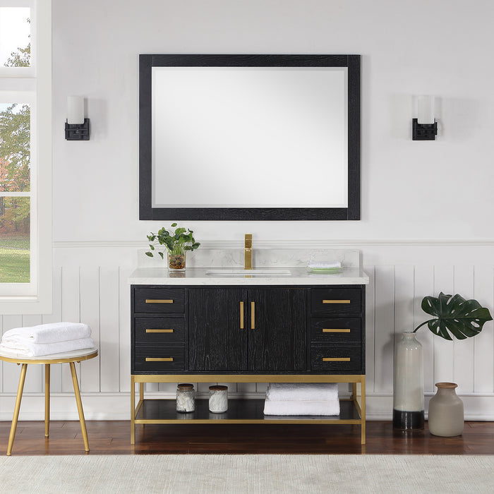 Altair Design Wildy 48"" Single Bathroom Vanity Set in Black Oak with Grain White Composite Stone Countertop