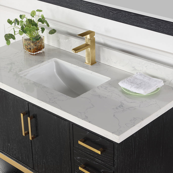 Altair Design Wildy 48"" Single Bathroom Vanity Set in Black Oak with Grain White Composite Stone Countertop