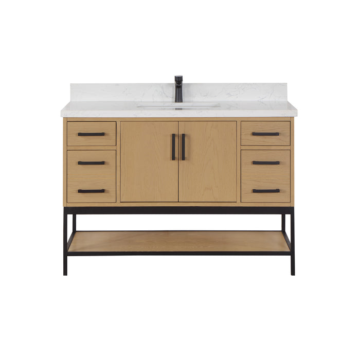 Altair Design Wildy 48"" Single Bathroom Vanity Set in Washed Oak with Grain White Composite Stone Countertop