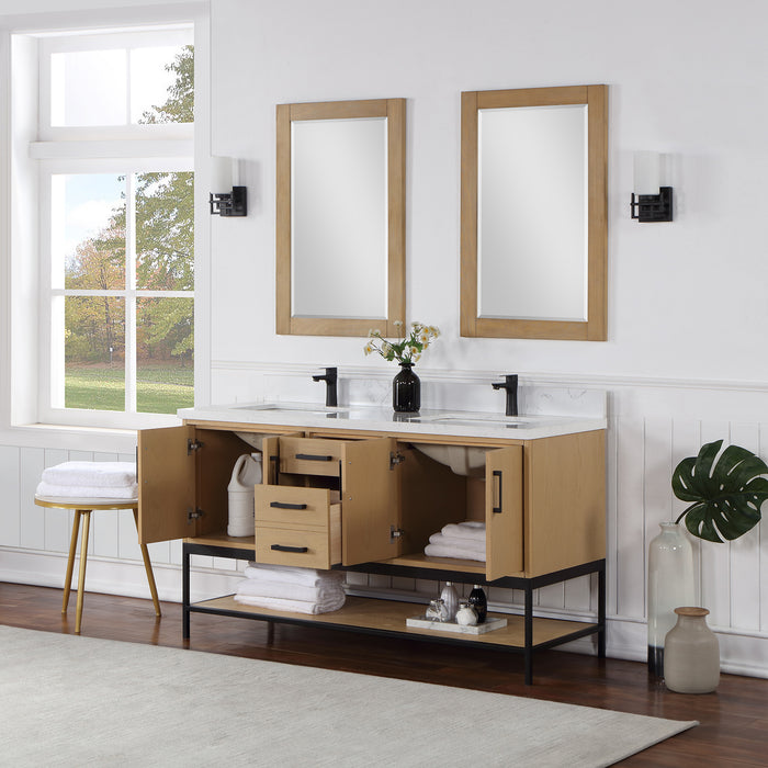 Altair Design Wildy 60"" Double Bathroom Vanity Set in Washed Oak with Grain White Composite Stone Countertop