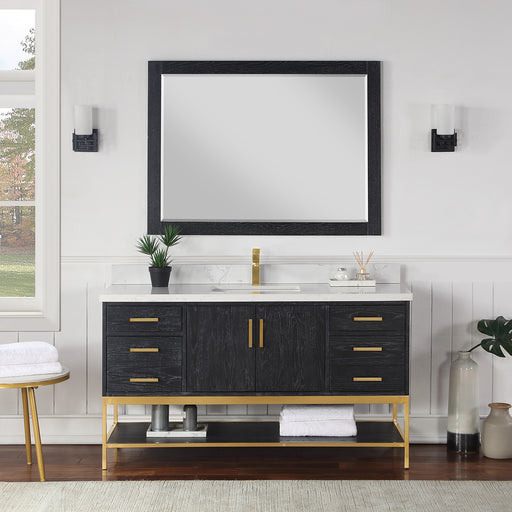 Altair Design Wildy 60"" Single Bathroom Vanity Set in Black Oak with Grain White Composite Stone Countertop