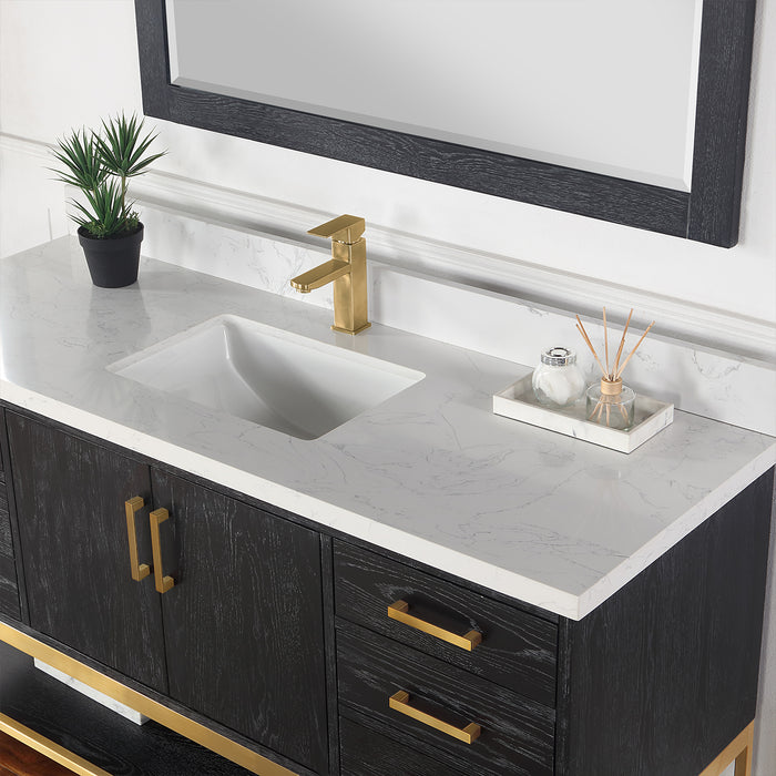 Altair Design Wildy 60"" Single Bathroom Vanity Set in Black Oak with Grain White Composite Stone Countertop