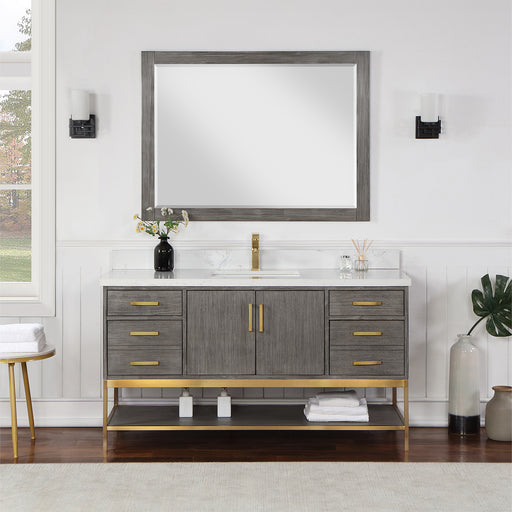 Altair Design Wildy 60"" Single Bathroom Vanity Set in Classical Grey with Grain White Composite Stone Countertop