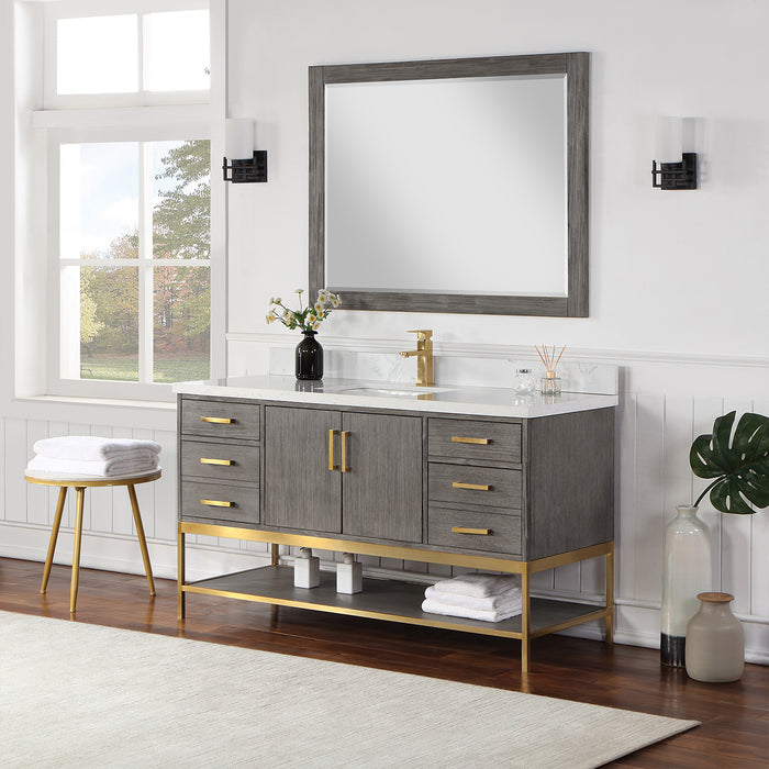 Altair Design Wildy 60"" Single Bathroom Vanity Set in Classical Grey with Grain White Composite Stone Countertop