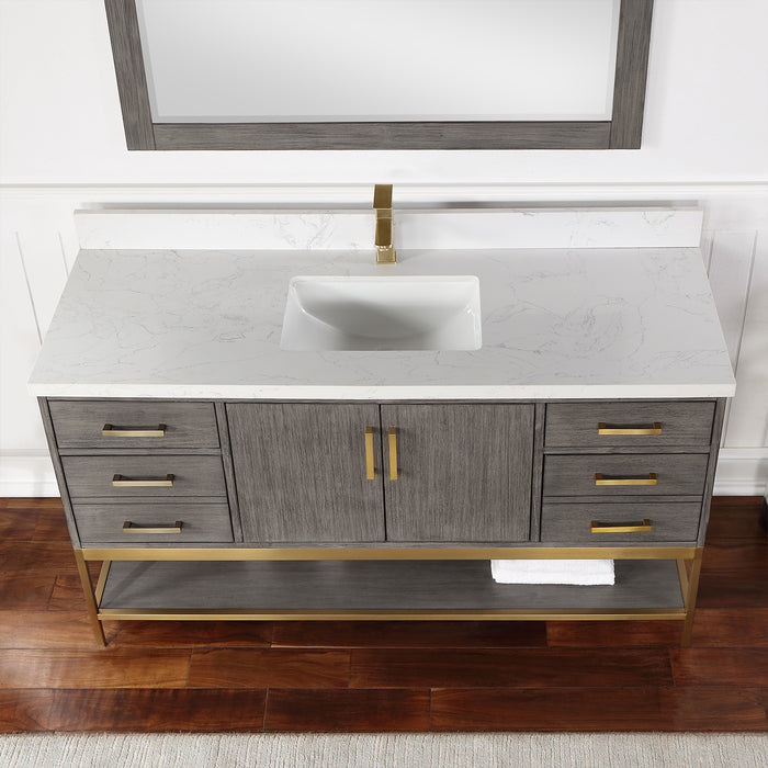 Altair Design Wildy 60"" Single Bathroom Vanity Set in Classical Grey with Grain White Composite Stone Countertop