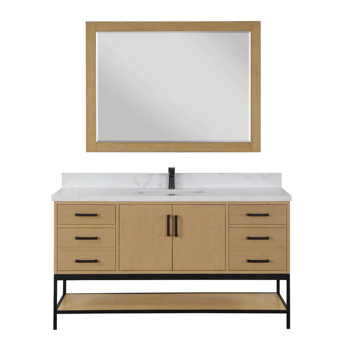 Altair Design Wildy 60"" Single Bathroom Vanity Set in Washed Oak with Grain White Composite Stone Countertop