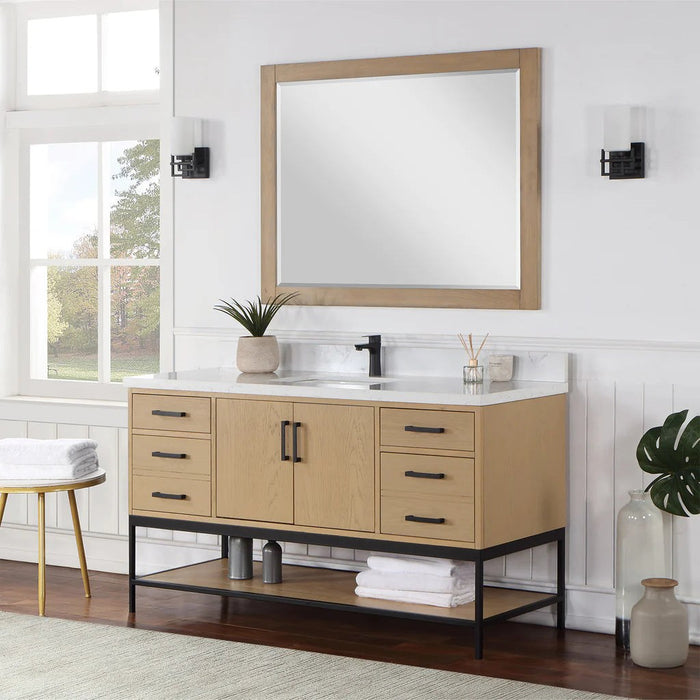 Altair Design Wildy 60"" Single Bathroom Vanity Set in Washed Oak with Grain White Composite Stone Countertop