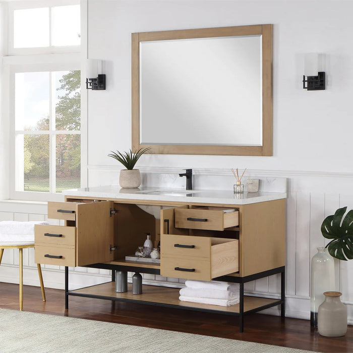 Altair Design Wildy 60"" Single Bathroom Vanity Set in Washed Oak with Grain White Composite Stone Countertop