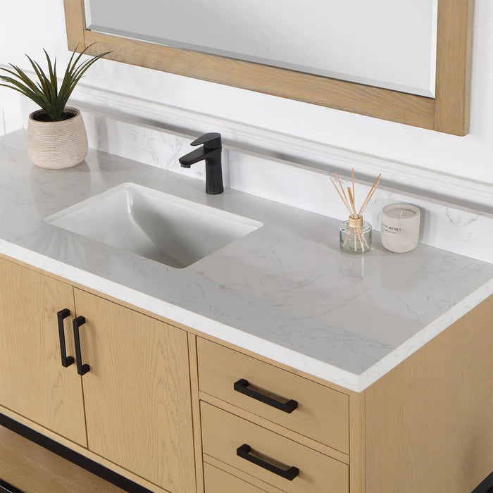 Altair Design Wildy 60"" Single Bathroom Vanity Set in Washed Oak with Grain White Composite Stone Countertop