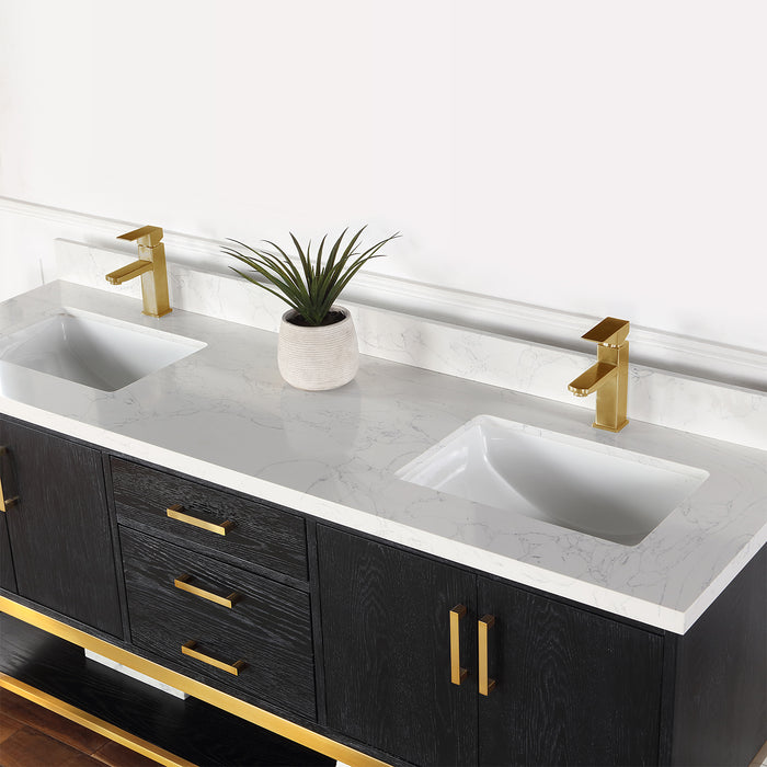 Altair Design Wildy 72"" Double Bathroom Vanity Set in Black Oak with Grain White Composite Stone Countertop