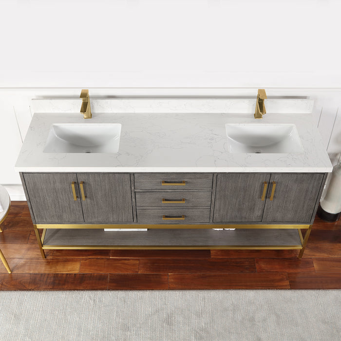 Altair Design Wildy 72"" Double Bathroom Vanity Set in Classical Grey with Grain White Composite Stone Countertop