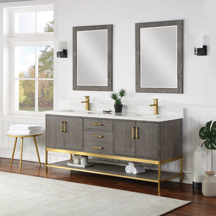 Altair Design Wildy 72"" Double Bathroom Vanity Set in Classical Grey with Grain White Composite Stone Countertop