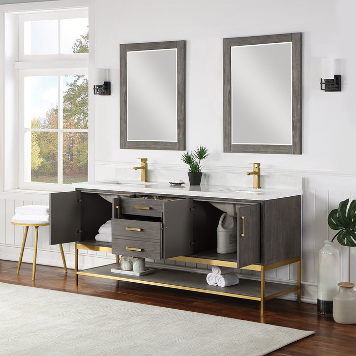 Altair Design Wildy 72"" Double Bathroom Vanity Set in Classical Grey with Grain White Composite Stone Countertop