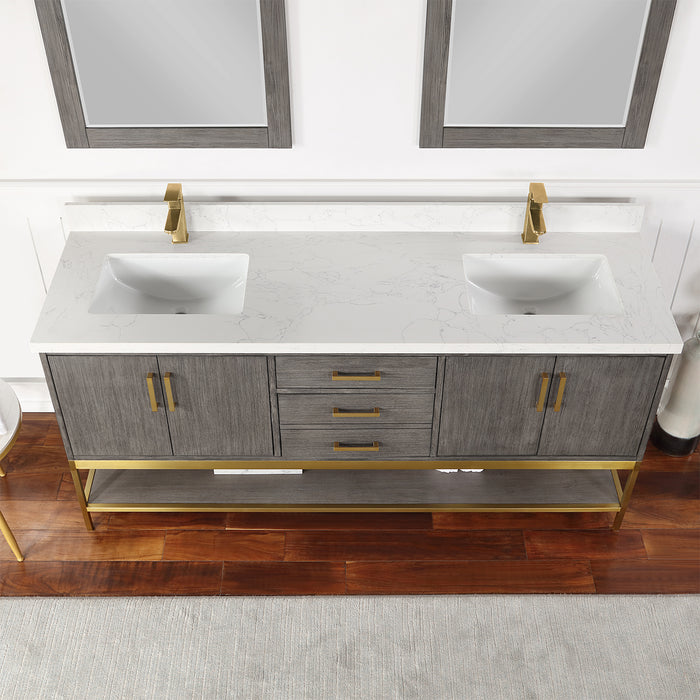 Altair Design Wildy 72"" Double Bathroom Vanity Set in Classical Grey with Grain White Composite Stone Countertop